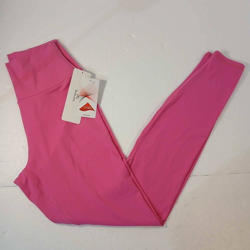 NWT Pink Sunzel Womens Workout Leggings with High Waist Tummy Control Sz:Small